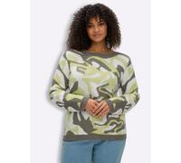 Sheego Jacquard-Pullover mit unifarbenen Abschlüssen 36 pistazie-khaki-gemustert