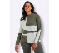 Sheego Jacquard-Pullover , Rückenteil einfarbig 38 khaki-ecru-gemustert