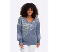 Sheego Jacquardpullover mit Blüten 40/42 taubenblau-champagner-gemustert