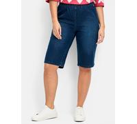 Jeansbermudas SHEEGO, Damen, Gr. 58, Normalgrößen, blau (dunkelblau denim), 81% Baumwolle, 17% Polyester, 2% Elasthan, unifarben, kurz, Jeans (27267134-58) dunkelblau denim