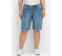 Jeansbermudas SHEEGO "Große Größen", Damen, Gr. 56, Normalgrößen, blau (light blau denim), Obermaterial: 98% Baumwolle, 2% Elasthan, unifarben, casual, kurz, Jeans, mit Stretch-Anteil (67400951-56) li