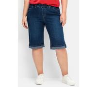 Jeansbermudas SHEEGO, Damen, Gr. 52, Normalgrößen, blau (blau denim), 99% Baumwolle, 1% Elasthan, unifarben, kurz, Jeans (46623630-52) blau denim