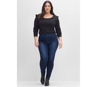 Jeansleggings SHEEGO, Damen, Gr. 40, Normalgrößen, blau (dunkelblau denim), 81% Baumwolle, 17% Polyester, 2% Elasthan, unifarben, lang, Jeans (90840124-40) dunkelblau denim