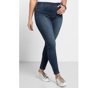 Jeansleggings SHEEGO, Damen, Gr. 48, Normalgrößen, blau (dunkelblau denim), 37% Viskose, 34% Baumwolle, 27% Polyester, 2% Elasthan, unifarben, lang, Jeans (95211244-48) dunkelblau denim