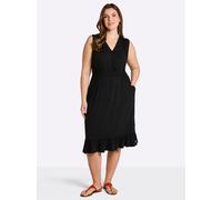 Jerseykleid SHEEGO "Jersey-Kleid", Damen, Gr. 48, Normalgrößen, schwarz, Jersey, 95% Viskose, 5% Elasthan, unifarben, knielang, V-Ausschnitt, Kleider Jerseykleid (26021243-48) schwarz