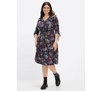 Sheego Jerseykleid mit Bindeband am Ärmel 54 tiefblau-kirsche-gemustert
