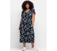 Sheego Jerseykleid mit Blumendruck, Midilänge 56 dunkelblau-gemustert