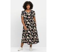 Sheego Jerseykleid mit Blumendruck, Midilänge 56 schwarz-gemustert