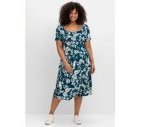 Sheego Jerseykleid mit Blumendruck und Herzausschnitt 48 dunkelpetrol-gemustert