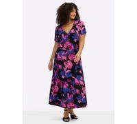 Jerseykleid SHEEGO BY JOE BROWNS "Jersey-Kleid", Damen, Gr. 50, Normalgrößen, bunt (schwarz, pink, gemustert), Jersey, 95% Viskose, 5% Elasthan, geblümt, gemustert, mehrfarbig, lang, V-Ausschnitt, Kle