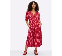 Sheego Jerseykleid mit Polka-Dots 56 erdbeere-weiß-gemustert