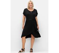 Jerseykleid SHEEGO "Jerseykleid", Damen, Gr. 40, Normalgrößen, schwarz, Jersey, 95% Viskose, 5% Elasthan, unifarben, knielang, Rundhals, Kleider Jerseykleid (41920428-40) schwarz