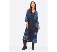 Jerseykleid SHEEGO "Jersey-Kleid", Damen, Gr. 56, Normalgrößen, tiefblau, bedruckt, Piqué, 95% Polyester, 5% Elasthan, bedruckt, geblümt, gemustert, mehrfarbig, lang, V-Ausschnitt, Kleider Jerseykleid