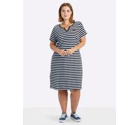 Jerseykleid SHEEGO "Jersey-Kleid", Damen, Gr. 46, Normalgrößen, schwarz-weiß (tiefblau, weiß, geringelt), Jersey, 50% Baumwolle, 50% Modal, gemustert, gestreift, knielang, Rundhals, Kleider Jerseyklei