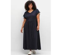 Jerseykleid SHEEGO "Jerseykleid", Damen, Gr. 40, Normalgrößen, blau (tiefblau), 50% Baumwolle, 50% Modal, unifarben, lang, V-Ausschnitt, Kurzarm, Kleider (51729437-40) tiefblau