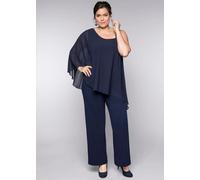Jumpsuit SHEEGO, Damen, Gr. 48, Normalgrößen, blau (marine), 95% Polyester, 5% Elasthan, unifarben, lang, Overalls Jumpsuit (82302639-48) marine