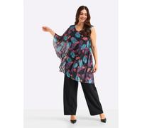 Sheego Jumpsuit mit asymmetrischem Cape 48 schwarz-erdbeere-bedruckt