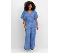 Jumpsuit SHEEGO BY JOE BROWNS "Große Größen", Damen, Gr. 58, Normalgrößen, blau (blau gemustert), Obermaterial: 100% Viskose (LENZING ECOVERO), gemustert, feminin, figurumspielend lang, V-Ausschnitt,