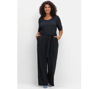 Sheego Jumpsuit mit weitem Bein und Bindegürtel 48 tiefblau