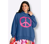Sheego Kapuzensweatshirt mit Neon-Print vorn 48 royalblau-pink-bedruckt