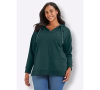 Sheego Kapuzensweatshirt mit Ziersteinchen 56/58 petrol