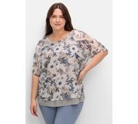 Sheego Kurzarm-Bluse im Lagen-Look, geblümt 44 hellgrau-jeansblau-bedruckt