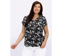 Sheego Kurzarm-Bluse mit floralem Druck 48 schwarz-weiß-gemustert
