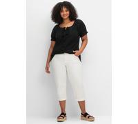 Bluse mit Lochstickerei und Carmen-Ausschnitt, schwarz, Gr.58