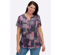 Sheego Kurzarmbluse mit Patchwork-Druck 44 erika-jeansblau-bedruckt