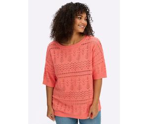 Sheego Kurzarmpullover aus Ajourstrick 52/54 koralle