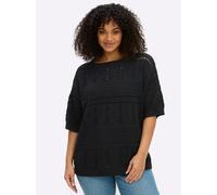 Sheego Kurzarmpullover aus Ajourstrick 52/54 schwarz