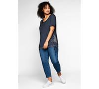 sheego Shirt in 2-in-1-Optik mit Print und Tunnelzug, blau, 48/50 marine