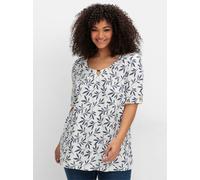 Sheego Kurzarmshirt in A-Linie 52/54 ecru-gemustert