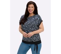 Sheego Kurzarmshirt mit Bindeband am Saum 36 jeansblau-schwarz-bedruckt