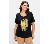Sheego Kurzarmshirt mit Glitzer-Print 44 schwarz-limone