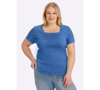 Kurzarmshirt CASUAL LOOKS "Shirt", Damen, Gr. 42, blau, 100% Baumwolle, unifarben, eckiger Ausschnitt, Shirts (737790-42) blau