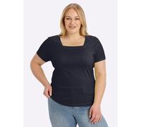 Kurzarmshirt CASUAL LOOKS "Shirt", Damen, Gr. 46, blau (marine), 100% Baumwolle, unifarben, eckiger Ausschnitt, Shirts (586439-46) marine