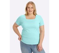 Kurzarmshirt CASUAL LOOKS "Shirt", Damen, Gr. 48, blau (türkis), 100% Baumwolle, unifarben, eckiger Ausschnitt, Shirts (357294-48) türkis