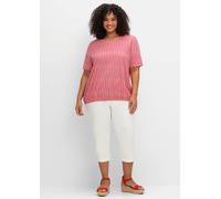 Kurzarmshirt SHEEGO "Rundhalsshirt", Damen, Gr. 48/50, pink (magenta, gemustert), 50% Baumwolle, 50% Modal, gemustert, Rundhals, Shirts (41469343-48) magenta, gemustert