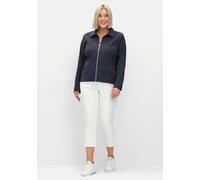 Kurzjacke SHEEGO "Große Größen", Damen, Gr. 50, blau (tiefblau), Obermaterial: 70% Viskose, 27% Polyamid, 3% Elasthan, unifarben, casual, figurbetont normal, Langarm, Jacken, aus Bengalin, in taillier