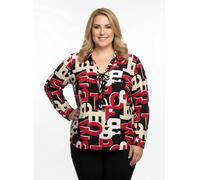 Sheego Langarm-Bluse im Lettering-Dessin 54 rot-schwarz-bedruckt