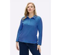 Sheego Langarm-Poloshirt in reiner Baumwoll-Qualität 44 blau