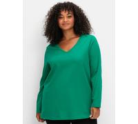 Sheego Damen Große Größen Langarmshirt mit V-Ausschnitt und Leichter A-Linie Freizeitmode sportlich V-Ausschnitt -