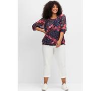 Sheego Langarmshirt aus Mesh, mit Blumendruck 44/46 blau gemustert