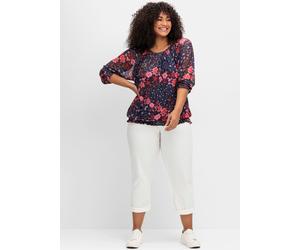 Sheego Langarmshirt aus Mesh, mit Blumendruck 52/54 blau gemustert