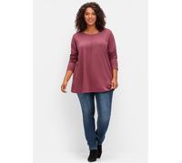 Langarmshirt SHEEGO "Langarmshirt", Damen, Gr. 52/54, lila (brombeer, meliert), 60% Baumwolle, 40% Polyester, meliert, Rundhals, Langarm, Shirts (69446649-52) brombeer, meliert