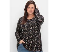 Sheego Langarmshirt in A-Linie, geblümt 40/42 schwarz-gemustert