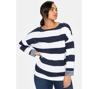 Langarmshirt SHEEGO "Langarmshirt", Damen, Gr. 52/54, blau (marine), 100% Baumwolle, gemustert, gestreift, mehrfarbig, U-Boot-Ausschnitt, Shirts Langarmshirt (83677826-52) marine