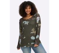 Sheego Langarmshirt mit Blumendruck 56/58 moos-ecru-gemustert