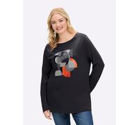 Langarmshirt SHEEGO "Langarm-Shirt", Damen, Gr. 44/46, schwarz, silberfarben, bedruckt, 50% Baumwolle, 50% Modal, bedruckt, gemustert, mehrfarbig, U-Boot-Ausschnitt, Shirts Langarmshirt (98314767-44)